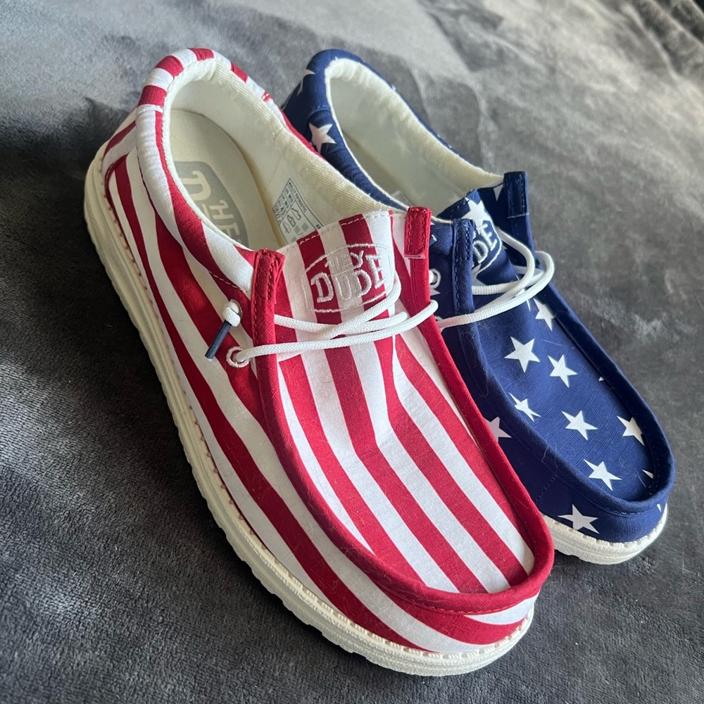 Hey Dude Men's Moccasins - Red Stripes and Blue Stars